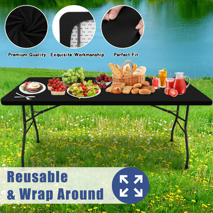 Moosfor Spandex Rectangle Table Cloth 4 Pack, Elastic Fitted Tablecloths for Picnic, Stretch Washable Patio Table Cover for Outdoor, Camping, Banquet and Parties (Black, 36"x60")
