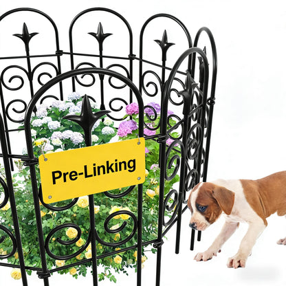 AMAGABELI 8 Panels 32in(H)×10ft(L) Decorative Garden Fence No Dig Rustproof Metal Pre-Linking Fence Panels Garden Edging Border Animal Barrier Fencing for Flower Beds Yard Patio Outdoor Decor Black