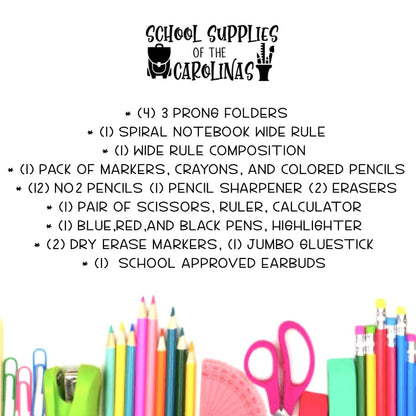Back to School Supplies Essential Bundle - 4th Grade | 5th Grade | 6th Grade | 7th | 8th Grade Notebook, Folders,Headphones, Markers, Glue, Ruler, Crayons by SCHOOL SUPPLIES OF THE CAROLINAS