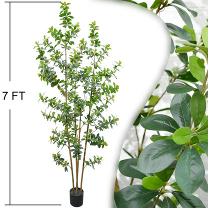 ZSENENT Fake Trees Premium 4 Main Trunks 7 ft Faux Black Olive Tree, Realistic Olive Trees Artificial Indoor, Low-Maintenance, Ideal Artificial Tree for Home Office Décor (Green)
