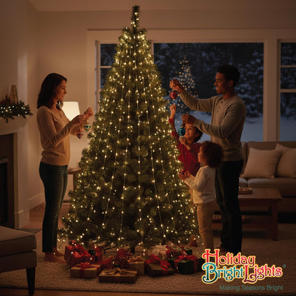 Holiday Bright Lights 8FT Cascade Tree Light with 832 LED Bulbs, Warm White Steady Glow on Green Wire, 16 Strands for Outdoor Decor