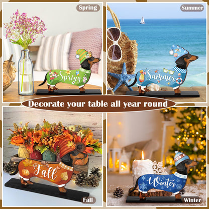 Anglechic 42 Pcs Interchangeable Summer Dachshund Holiday Wiener Dog Decor Seasonal Welcome Sign Tier Tray Decoration Ornament Farmhouse Wood Home Office Desk Accessories for Women Pet Lover Gift