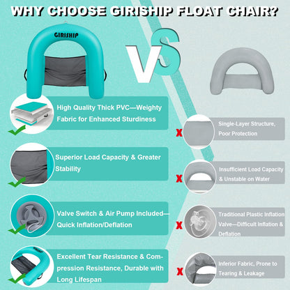 GIRISHIP Floating Pool Chair Inflatable Pool Floats Chair Adult Lake Floats for Adults Floating Heavy Duty Pool Lounger Pool Float for River Beach（1 Pack）