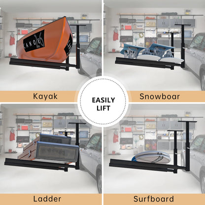 TRUSOON Adjustable Ladder Ceiling Rack, Kayak Overhead Garage Storage Rack, Garage Ceiling Storage for Kayak, Ladder, Surfboard, Snowboar Overhead Hanger, Holds 150 lbs, Black