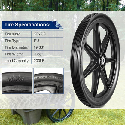 MaxAuto 20x2.0 Rim Flat Free Cart Tire and Wheels Assembly for the Garden Yard Cart, Wheelbarrow, Garden Trailers, 20x2" Non-inflated Tires with 3/4" Bearing, 2 Pack