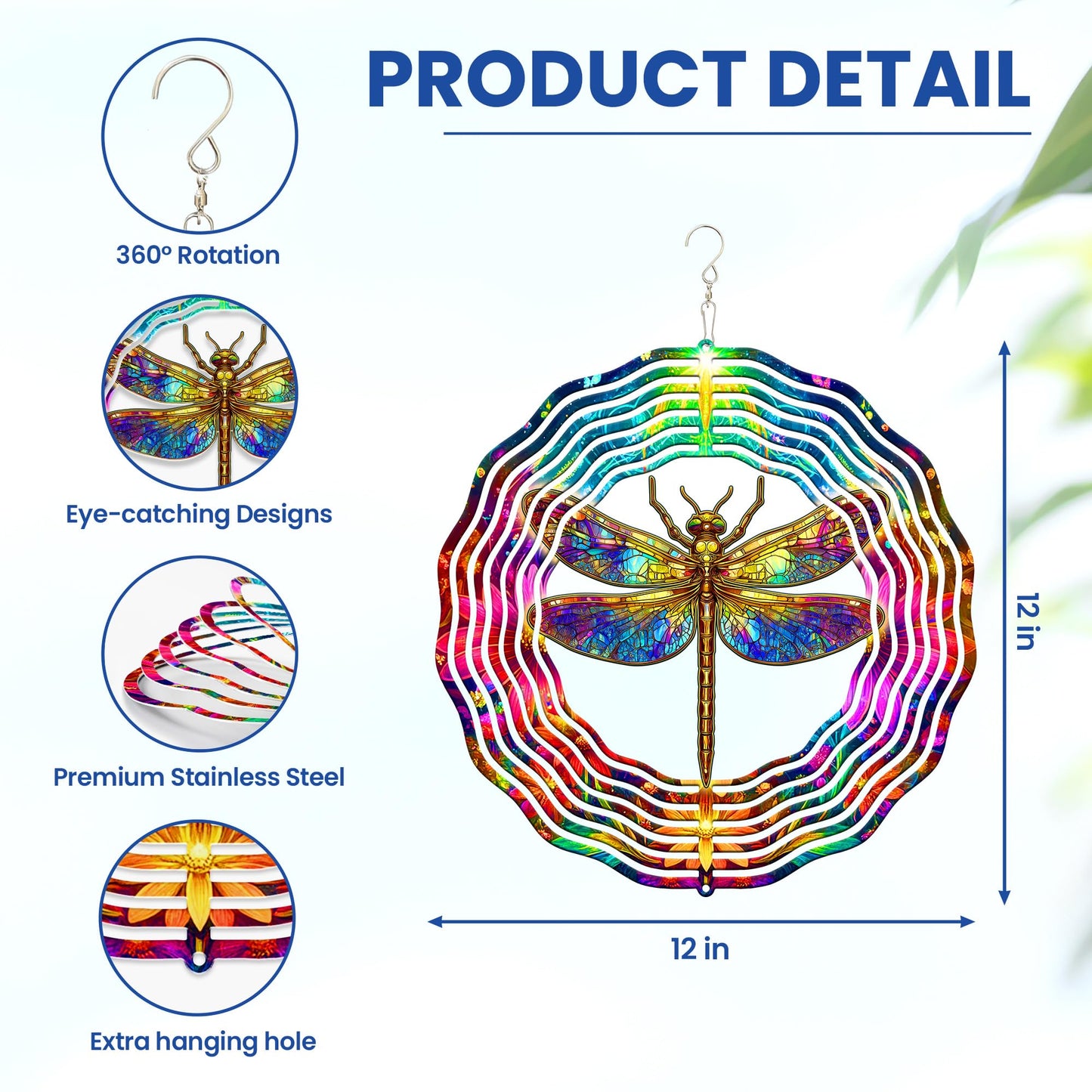 FLAGWIX Dragonfly Gifts for Women - 3D Stainless Steel Metal Wind Spinners 12 in - Dragonfly Wind Spinners Outdoor, Yard Garden Decor for Outside, Mothers Day Birthday Garden Gifts for Mom Grandma