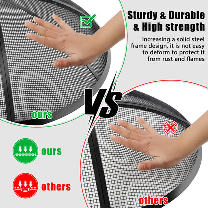 Fire Pit Spark Screen, Fire Pit Screen 40 Inch Round with Handle & Poker, Collapsible Heavy Duty Mesh Fire Pit Cover Fire Pit Lid for Outdoor/Patio/Backyard/RV Camping/Beach