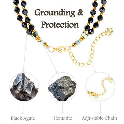 Farfume Black Agate - Protection - Crystal Beaded Bracelets, Chakra 4mm Natural Stone Beads Bracelets, Gemstone Spiritual Jewelry Gifts for Mother's Day