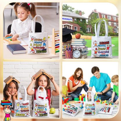 Cosblank 36 Pcs Religious Tote Bags Bulk for Kids Christian Learn Grow Pray Together with Jesus Gift Tote Christian Canvas Bags for Sunday School Church Classroom Prizes Party Favors Supplies Gift