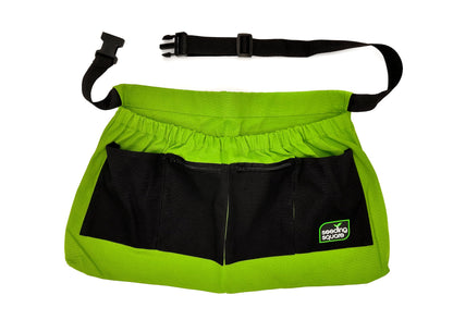 Seeding Square Harvest Garden Apron – pick fruits, vegetables, eggs and weeds & store small tools, seeds and personal items (Black Pockets on Green)