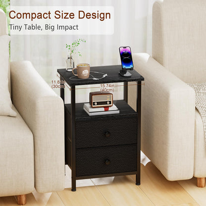 LOAKEKEL Night Stand, Nightstand with 2 Fabric Drawers for Bedroom, Small End Table with Open Storage Shelf for Living Room, Bedisde Table for Apartment, Black, HETS002BK-1