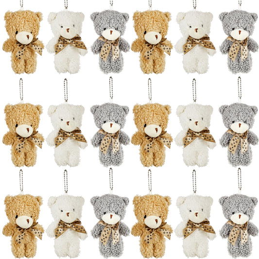 Rcanedny 18 Pcs Mini Plush Teddy Bears 4.72 Inch Soft Stuffed Teddy Bear Small Plush Bear Keychain for DIY Crafts Birthday Valentine's Day Graduation Party Favors