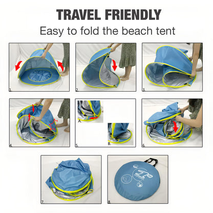 PandaEar Baby Beach Tent with Pool, Pop Up Sun Shelter for Infant Toddlers, Portable UV Protection Shade with Carry Bag for Outdoor Travel, Camping