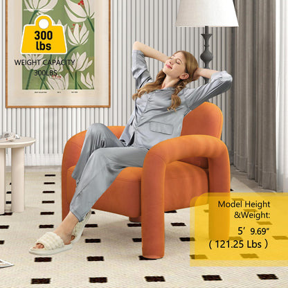 SEYNAR Modern Accent Chair, Comfy Velvet Upholstered Armchair, Cozy Vanity Chair Single Sofa, Tufted Barrel Chair Reading Chair for Living Room, Bedrooms, Corner（Orange）