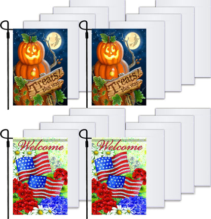 Sublimation Blanks Garden Flags Set of 20, DIY Lawn Garden Flag Polyester Banners 12 x 18 Inches Yard Flags for Heat Press, Indoor Outdoor Garden Decoration