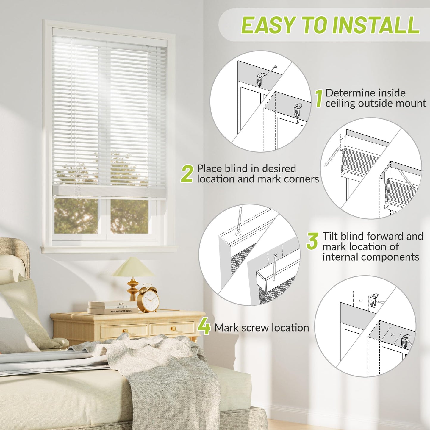 SZXIMU Window Blinds 30" W X 64" H, 1" Cordless Blinds for Indoor Windows, Room Darkening Mini Blind, Horizontal Blinds & Shades White for Home Bedroom Living Room Office Kitchen