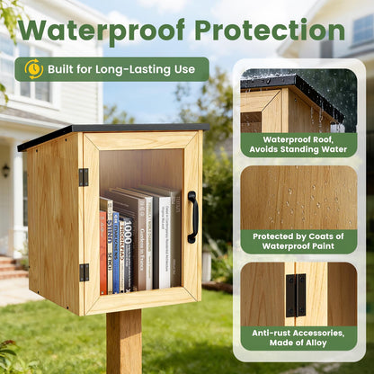 Outdoor Library Book Box Storage, Waterproof Solid Wood Cabinet for DIY, Community & School Sharing – Weatherproof Neighborhood Book Exchange for Literature, Magazines & Newspapers(13"W x 12"D x 17"H)