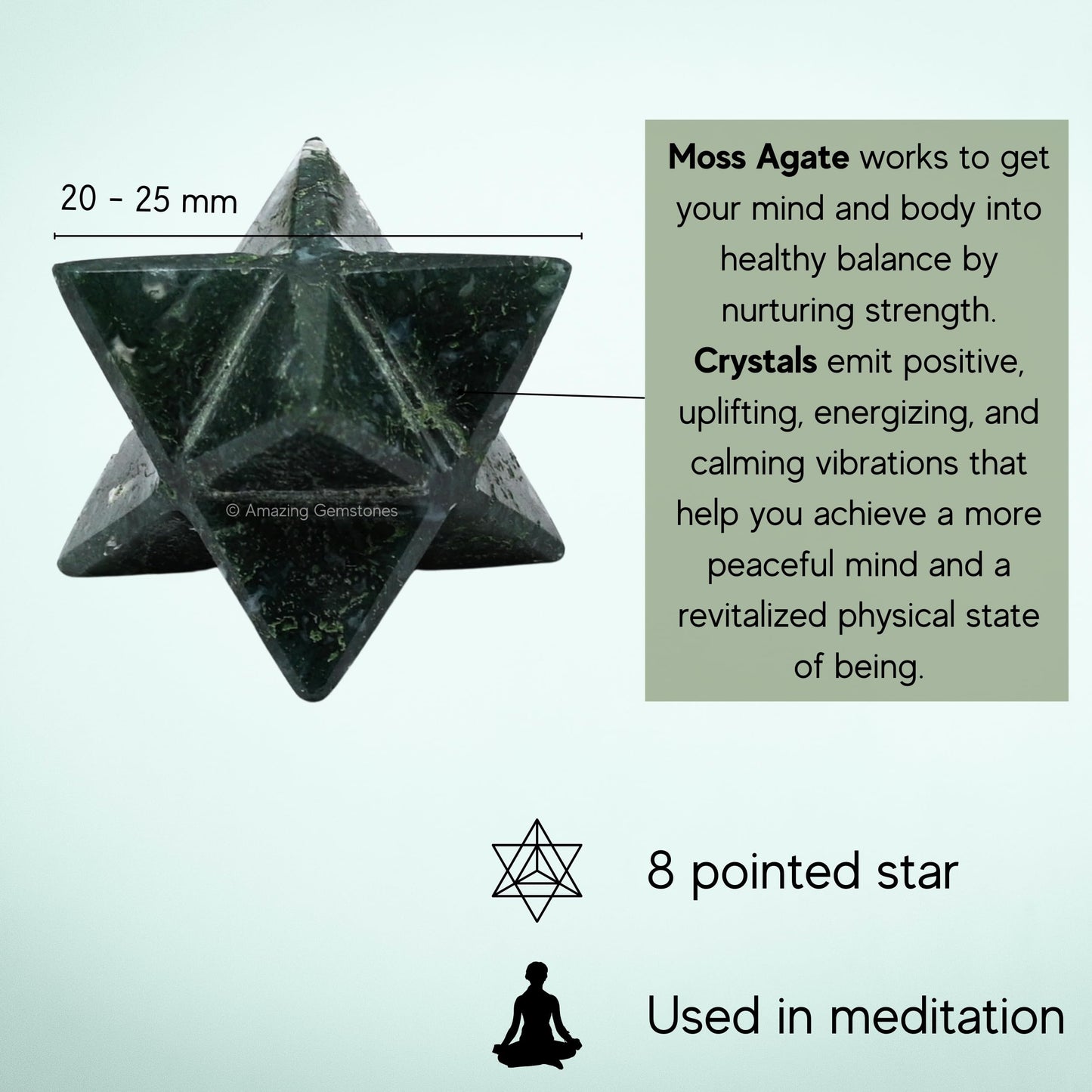 Amazing Gemstone Moss Agate Merkaba Crystal - 1 Inches Metaphysical Merkaba Star for Meditation - Energetic Tetrahedron Crystal and Healing Stones for Spiritual Growth and Healing (20-25mm)