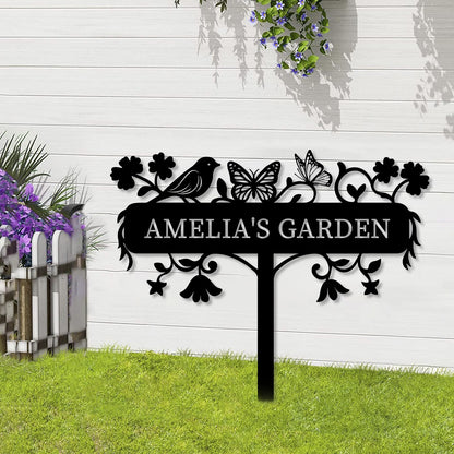 Custom Metal Garden Sign with Stake, Personalized Outdoor Name Plaque, Yard Sign for Lawn, Farm, Home Decor, Gardening Gift for Gardeners, Moms, Grandmas, Garden Lovers (Butterfly)