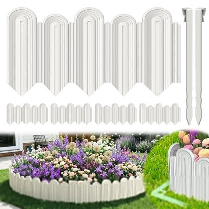 Vashly 20ft Landscape Edging No-Dig, 5.9 Inch Tall Garden Border, Flexible with 20 Stakes, 20 Pack for Flower Beds Lawn Yard Pathway(20, White)