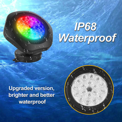 CREPOW RGBW Pond Lights with Timer, 18 LED Underwater Submersible Fountain Lights Color Changing Landscape Spotlights Remote Control IP68 Waterproof for Fish Aquarium Tank Yard Garden Pool (Set of 6)