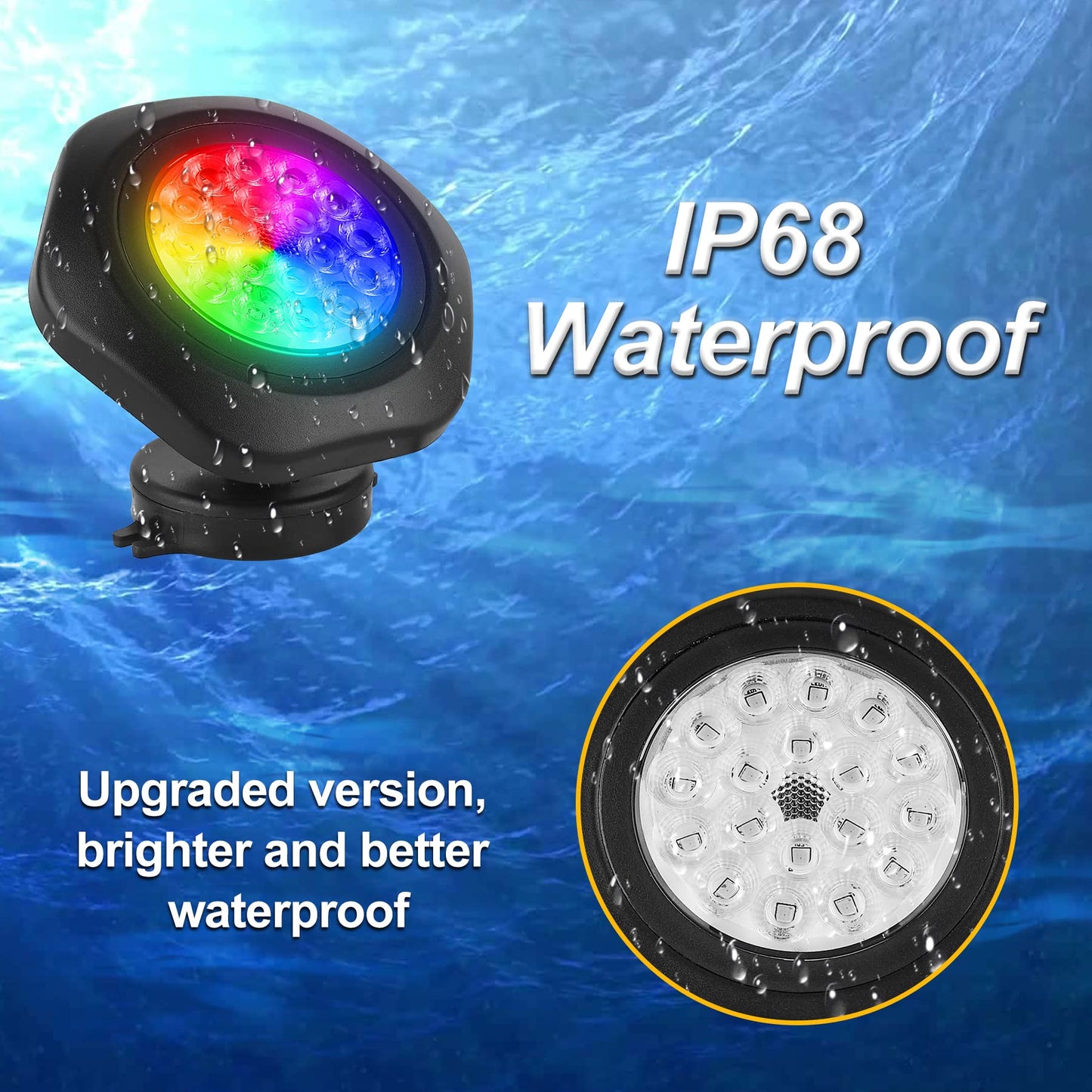 CREPOW RGB Pond Lights with Timer,18 LED Underwater Submersible Fountain Lights,Remote Control IP68 Waterproof Color Changing Spotlights for Fish Aquarium Tank Yard Garden Pool (Set of 5)