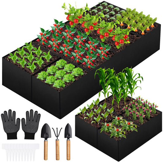 Fabric Raised Garden Bed, 6 x3 x1 FT Large Garden Grow Bags Rectangle Breathable Planting Containers with 4 Grids Reusable Heavy Pot Garden Tools for Vegetables Flowers Plants(128 Gallon Vol.)