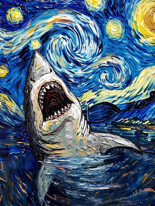 YL Mainland Diamond Art Kits for Adults 5D Frameless Vintage Starry Sky Shark Diamond Painting Kits for Adults Beginner, Round Diamond Kits for Home Wall Decor 12x16 inch