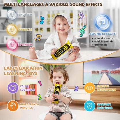 KIRALUMI Baby Remote Control Toy with Giraffes Silicone Cover - Educational Musical Baby Toddler Toys with Realistic Play, Lights, and Sounds - 6, 9, 12, 18 Month Boys Girls Toys Gift