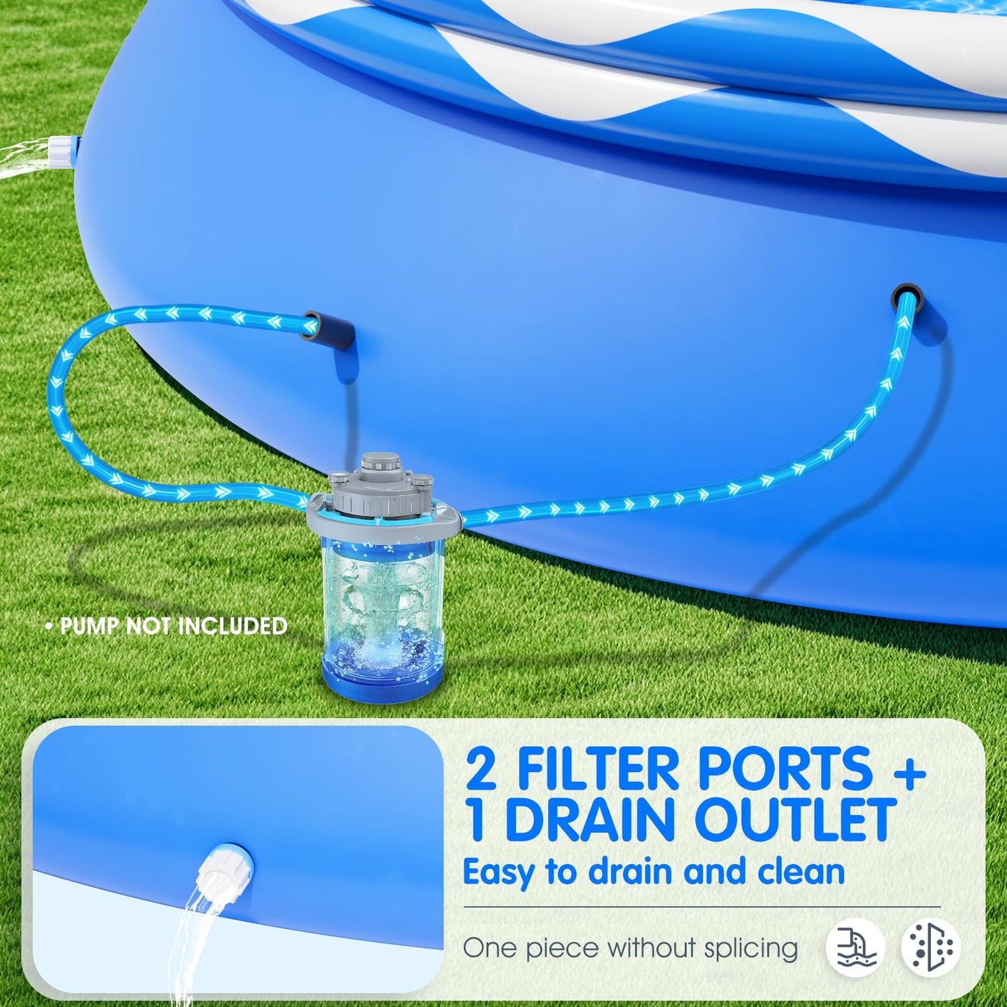 Easy Set Pool with Pool Lights, Upgraded Above Ground Pool,Large Inflatable Swimming Pool for Adults Round Pool,Quick Set Inflatable Top Rings Above Ground Swimming Pool 8ftx30in