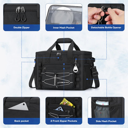 Maelstrom Soft Sided Cooler Bag, 30/40 Can Collapsible Insulated Ice Chest, Large Leakproof Portable Storage for Camping, Travel, Kayaking & Beach (1.Black, 30 Can)
