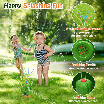 HeySplash Water Sprinkler Toy, Sprinkler for Kids Outdoor Play, Sprinkler Toy with 6 Wiggle Tubes, Outside Backyard Lawn Toys, Splashing Fun for Over 3 Year Boys Girls, Attach to Garden Hose, Cactus