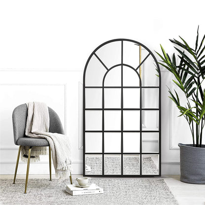 GIFTTROVE Black Arched Window Mirror, Large Window Pane Mirror with Beveled, Metal Framed Windowpane Mirrors, 28.5" X 50" Arched Wall Mirrors for Wall Decor, Entryway, Living Room
