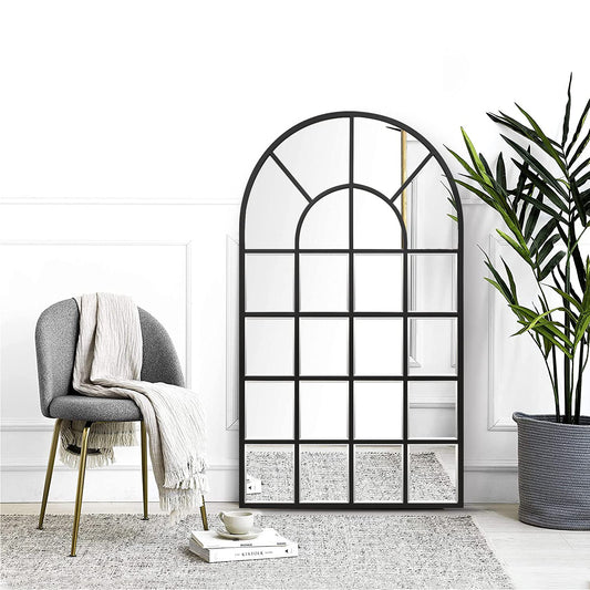 GIFTTROVE Black Arched Window Mirror, Large Window Pane Mirror with Beveled, Metal Framed Windowpane Mirrors, 28.5" X 50" Arched Wall Mirrors for Wall Decor, Entryway, Living Room