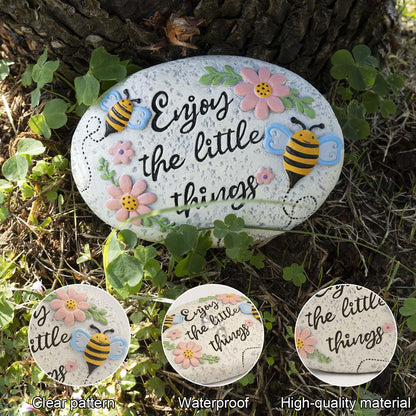 Bechivie Stepping Stones Outdoor, Bumble Bee Flower Garden Rocks Decorative, Summer Honey Bee Concrete Small Stake Down Step Stones for Walkway Yard Lawn Decor, Gifts for Gardening Love