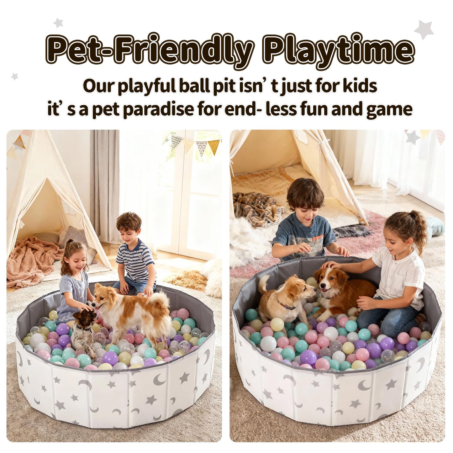 40Inch Kids Ball Pit, Foldable & Portable & Reusable Balls Pool for Toddlers,Playpen/Fence for Baby, Play Pool for Dog, Indoor & Outdoor Use, Oversized (Star/Moon)