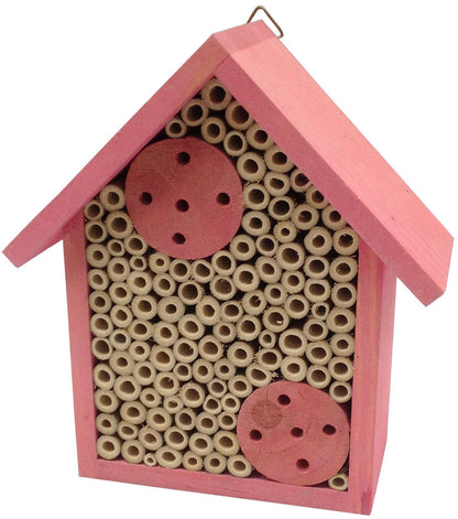Cestari Mason Bee House Bamboo Tube Solitary Bee Hotel – 75 FSC‑Wood & Bamboo Tubes, 8 × 7.5 × 5 in, Rose Pink