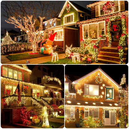 Solar Powered String Lights, 164ft 2 Pack Total 400 Led Solar Christmas Lights Outdoor Waterproof with 8 Modes - Solar Outdoor String Light for Outside Tree Lights for Tree Patio Christmas Warm White