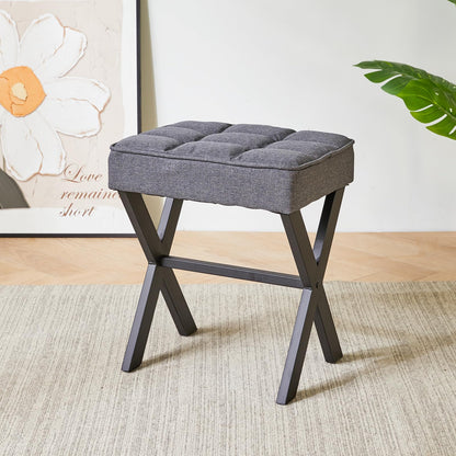 IBUYKE Square Makeup Stool with X-Leg Foot Rest, Linen Footrest, Ottoman Seat, Multi-Use as Small Side Table, for Bedroom, Living Room, Dark Gray LG-70G