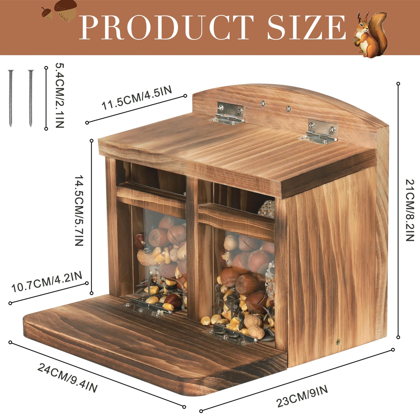 MIXXIDEA Large Squirrel Feeder House, Wooden Squirrel Feeders for Outside, Chipmunk Feeder Made of Thick Wood, No Assembly Required (Brown)
