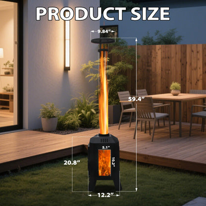 Beneouya Wood Burning Patio Heater with Glass Viewing Window, Glass Tube, Fire Pits for Outside Wood Burning, Outdoor Fire Pit for Backyard, Patio
