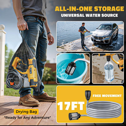 Ecarke Portable Car Cleaning Tool Compatible with Dewalt 20V Battery, 6-in-1 Nozzle & Foam Cannon, 3-Speed Adjustment, 5m Hose, Brushless Motor for Car Floor, Patio, Fence (Battery NOT Included)