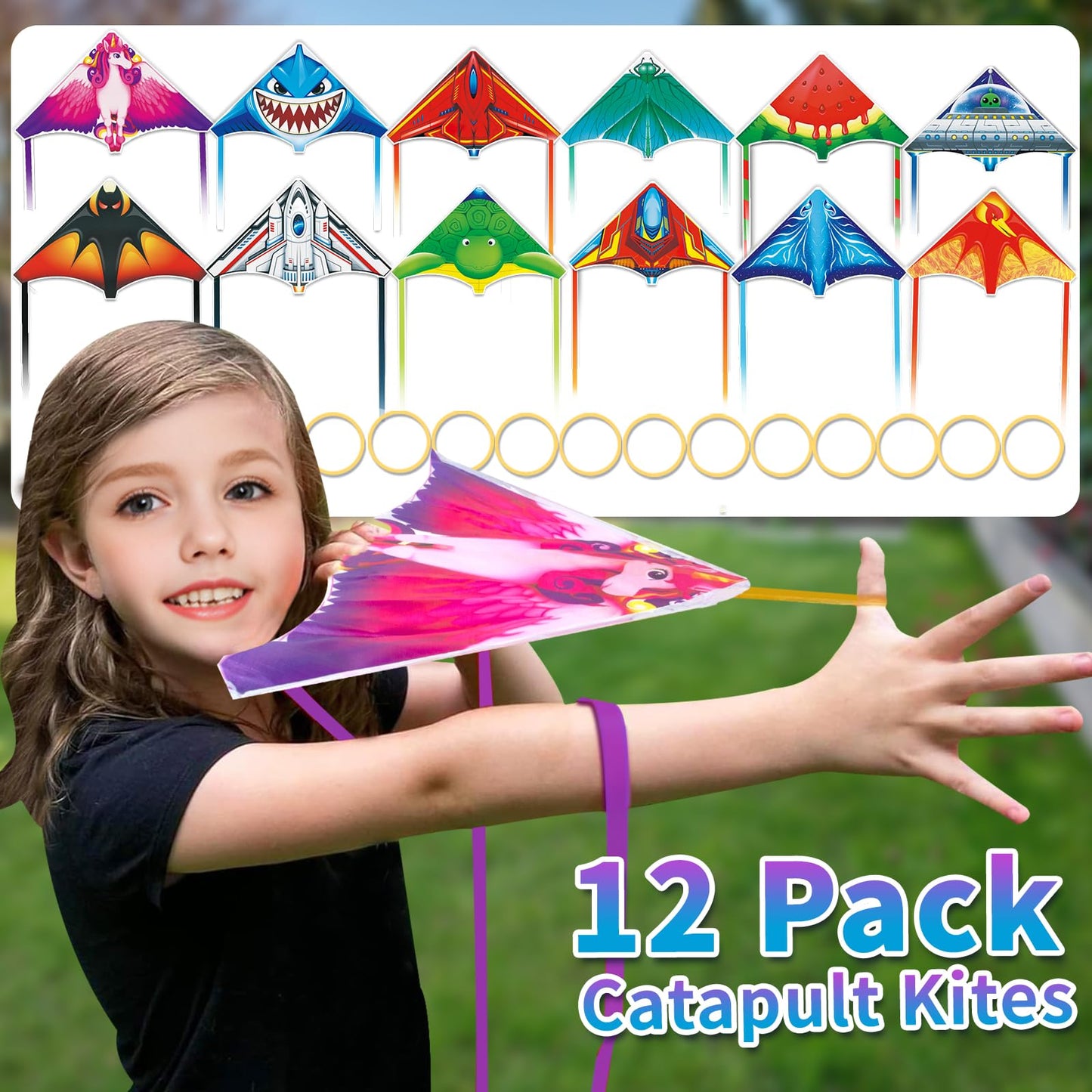 Hymaz 12 Pack Mini Catapult Kites for Kids, Flying Glider Plane Toys for 3-8+ Years Boys Girls Gifts- Finger Launcher Kites Bulk Great for Birthday Party Beach Outdoor Games