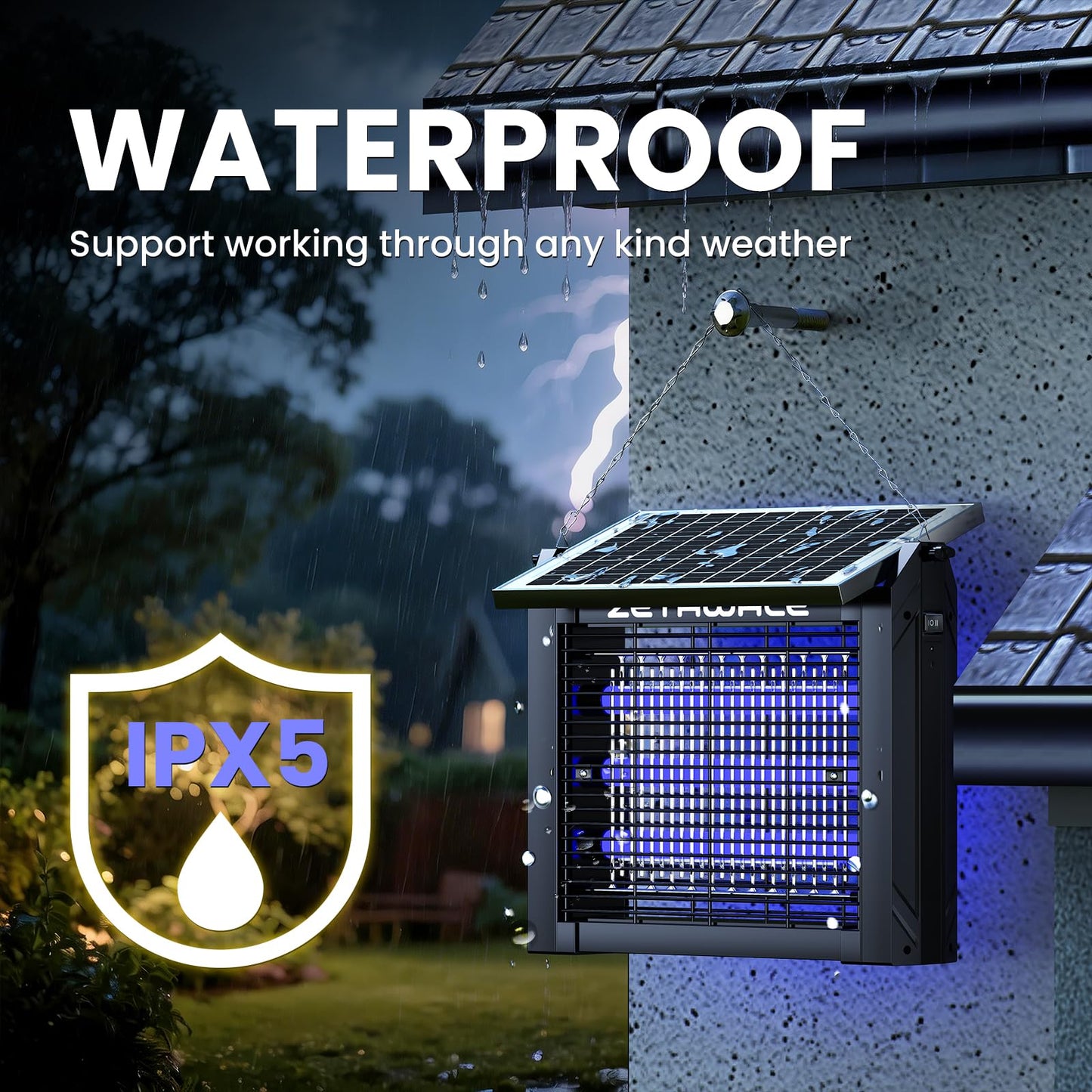 ZETAWALE Solar Bug Zapper Outdoor Mosquitos Zapper Solar Powered Bug Zapper Outdoor Camping Fly Control for 2000 sq.ft Waterproof Fly Killer Solar Mosquito Zapper for Garden Lawn and Back Yard (10W)