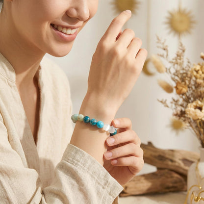 Bivei Best Friend Bracelet, Strength Crystal Healing Bracelet 8MM with Amazonite & Apatite & Blue Turquoise & Selenite - Spiritual Stretch Beaded Jewelry for Women Men Gift
