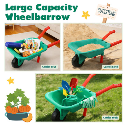 CUTE STONE Kids Gardening Set with Toy Wheelbarrow, Indoor & Outdoor Yard Play, Kids Garden Tools & Toddler Gardening Kit with Gloves, Pots & Watering Can, Educational Garden Toys for Boys & Girls