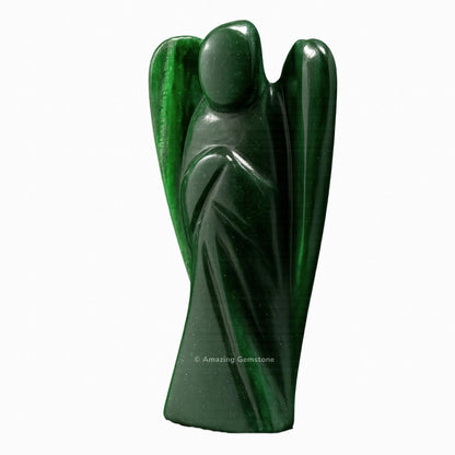 Amazing Gemstone Dark Green Aventurine Angel - Green Aventurine Crystal Angel and Pocket Guardian Angel Crystal Figurines (3 inches)
