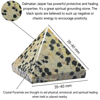 Amazing Gemstone Dalmatian Jasper Pyramid Crystal Healing Stones - 1.5" Great Pyramid Figurine of Natural Stone Pyramid for Meditation, Reiki, Chakra Balancing and Crystal Pyramids Grid
