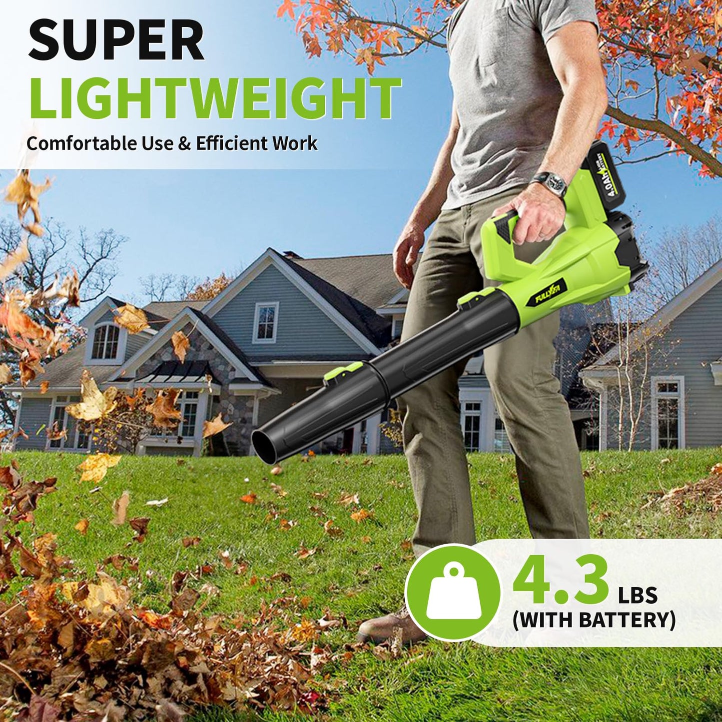 FULLYEA Leaf Blower Cordless 500CFM/150MPH, Cordless Leaf Blower with 2 x 4.0Ah Batteries & 3 Tubes, 6 Speed Modes, Electric Leaf Blowers Battery Powered for Cleaning Patio, Yard, Garage, Lawn (Green)
