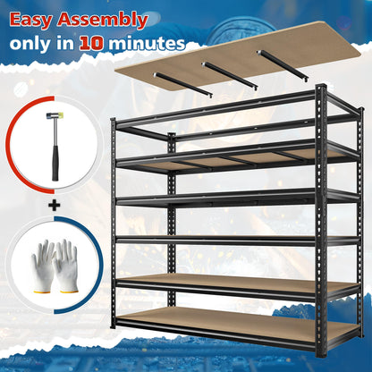 DurayLoly 83.8"H Garage Shelving 59.8"W Metal Shelving 3000LBS Storage Shelves Heavy Duty Garage Shelves Adjustable 6 Tier Metal Shelf for Basement Warehouse Pantry Supermarket 59.8"W x 24"D x 83.8"H